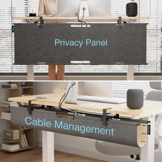 Alt view image 7 of 7 - Under Desk Cable Management Tray No Drill, 30" Felt Standing Desk Cable Management, Clamp/Screw Mount Desk Wire Management, Flexible Cord Organizer for Office & Home