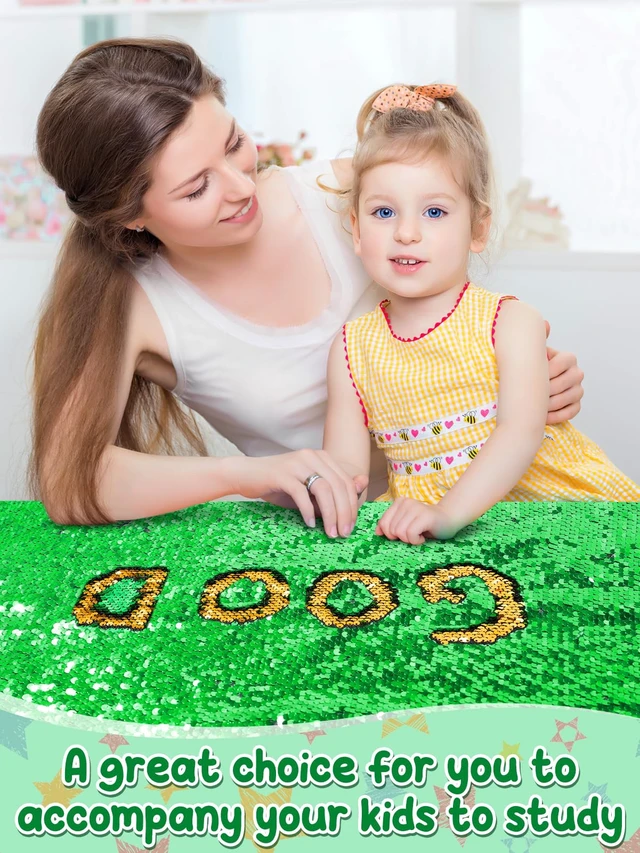 Alt view image 2 of 7 - 36×49 in Sequin Fabric Sensory Wall Panel for Kids, Sensory Room Must Haves 0.2in Reversible Flip Sequin Fabric Wall, Laser Cut Edge, Fidgeting Activity Classroom Home Tactile Training, Green
