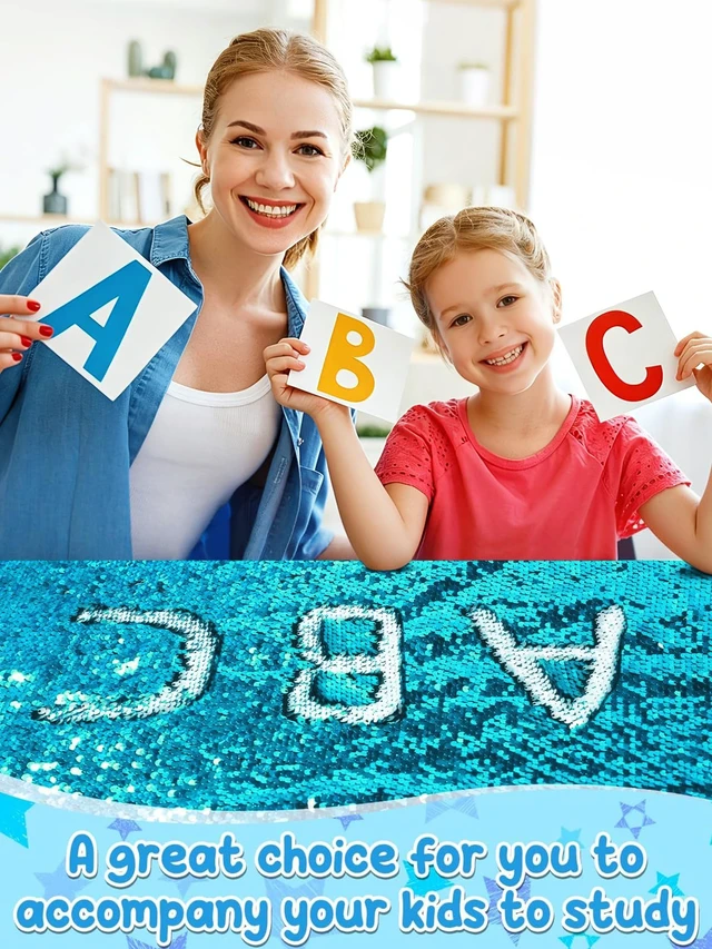 Alt view image 2 of 7 - 36×49 in Sequin Fabric Sensory Wall Panel for Kids, Sensory Room Must Haves 0.2in Reversible Flip Sequin Fabric Wall, Laser Cut Edge, Fidgeting Activity Classroom Home Tactile Training, Sky Blue
