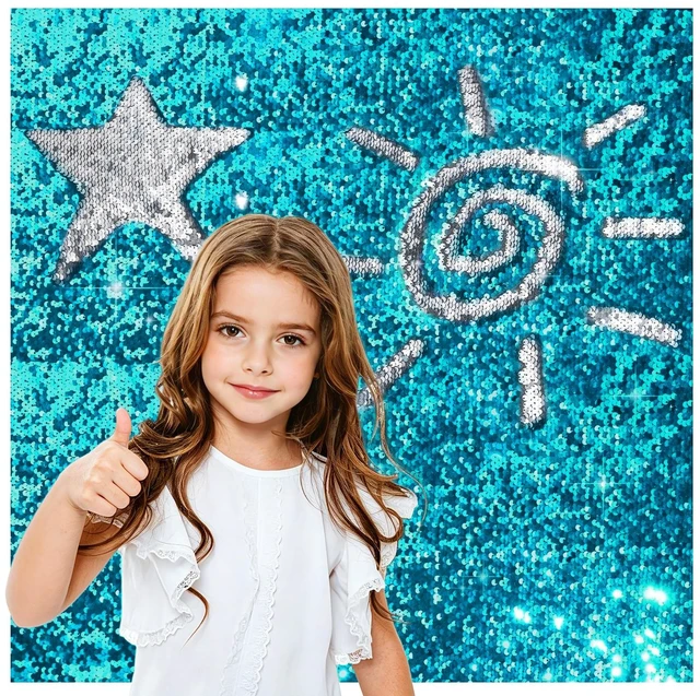 Main image of 36×49 in Sequin Fabric Sensory Wall Panel for Kids, Sensory Room Must Haves 0.2in Reversible Flip Sequin Fabric Wall, Laser Cut Edge, Fidgeting Activity Classroom Home Tactile Training, Sky Blue