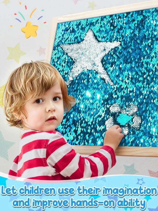 Alt view image 4 of 7 - 36×49 in Sequin Fabric Sensory Wall Panel for Kids, Sensory Room Must Haves 0.2in Reversible Flip Sequin Fabric Wall, Laser Cut Edge, Fidgeting Activity Classroom Home Tactile Training, Sky Blue