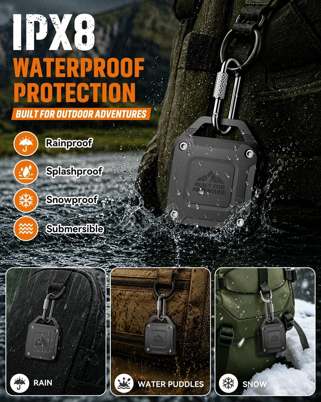 Alt view image 2 of 7 - IPX8 Waterproof Case for Apple AirTag 1st/2nd Gen Holder with Keychain, for AirTag Lock Case with Professional Carabiner, Sturdy & Shockproof, for Keys, Backpack,Luggage, Pet Collar, Black Blue