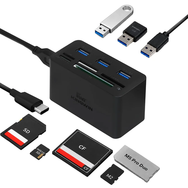 Main image of USB C Hub Adapter w/ Card Reader Write & USB 3.0 HUB - Thunderbolt 3 Supports High Speed SD MS Micro M2 CF For Macbook, Laptop, Desktop type-c