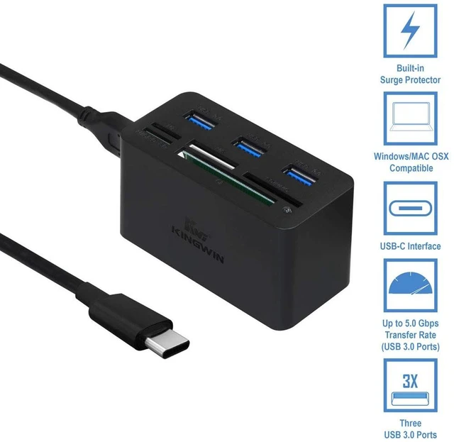 Alt view image 7 of 7 - USB C Hub Adapter w/ Card Reader Write & USB 3.0 HUB - Thunderbolt 3 Supports High Speed SD MS Micro M2 CF For Macbook, Laptop, Desktop type-c