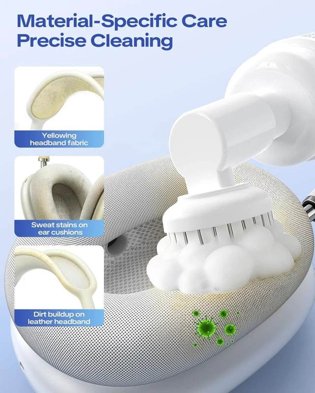 Alt view image 3 of 7 - Headphone Cleaner Kit for AirPods Max Cleaning Ear Cushions & Headband, Includes Leather Fabric Solution, Brushes, Eliminates Odors & Stains, Safe and Gentle Formula