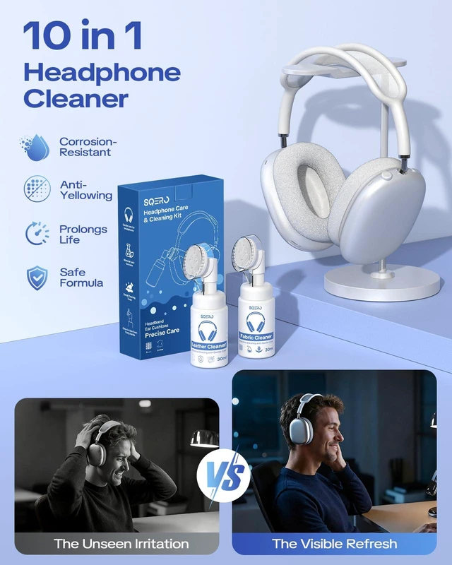 Alt view image 6 of 7 - Headphone Cleaner Kit for AirPods Max Cleaning Ear Cushions & Headband, Includes Leather Fabric Solution, Brushes, Eliminates Odors & Stains, Safe and Gentle Formula