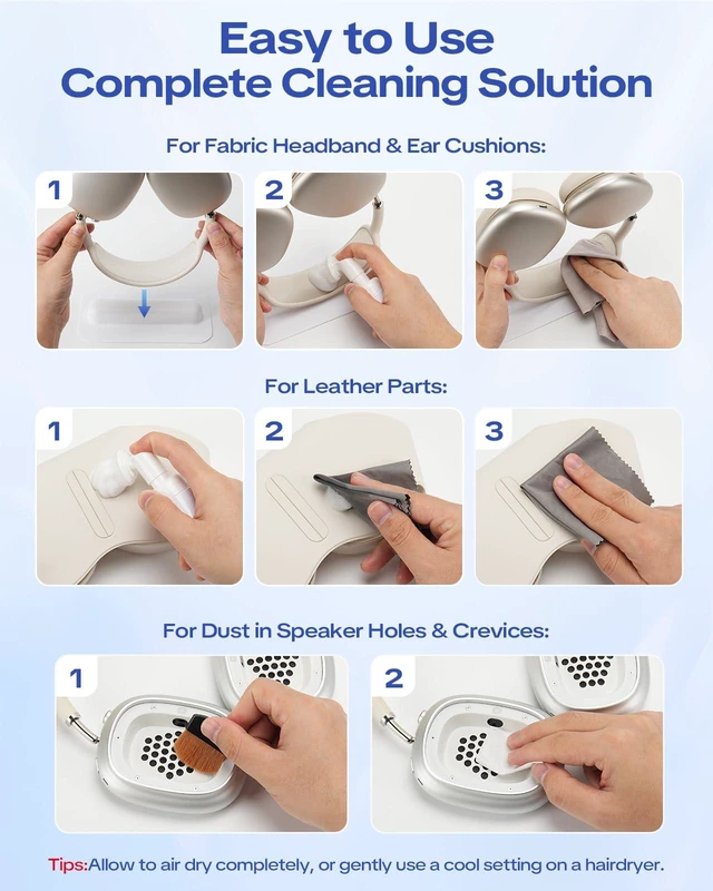 Alt view image 5 of 7 - Headphone Cleaner Kit for AirPods Max Cleaning Ear Cushions & Headband, Includes Leather Fabric Solution, Brushes, Eliminates Odors & Stains, Safe and Gentle Formula