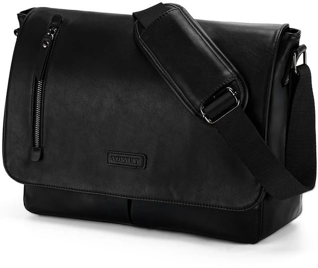 Main image of Messenger Bag for Men, PU Leather Laptop Briefcase Bag for Work Shoulder Bag for Office, Fits 14" Laptop, Vintage Satchel Bag with Padded Shoulder Strap, Padded Laptop Sleeve, Waterproof