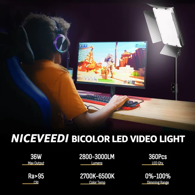 Alt view image 2 of 7 - 36W Photography Lighting, Bi-Color Studio Light, CRI 95+, Dimmable AC Adapter Powered LED Video Light Kit with Remote Control & 72 Tripod, Light for Video Recording/YouTube/TikTok/Ins
