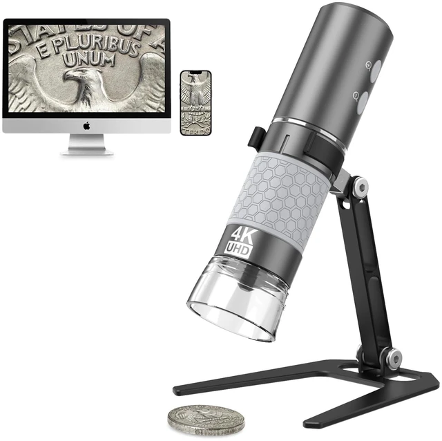 Main image of 4K Digital Microscope for iPhone Android Phone and Windows Mac PC 3840x2160p Wireless Handheld Microscope Camera, Portable WiFi Microscope with Metal Stand for Adults and Kids