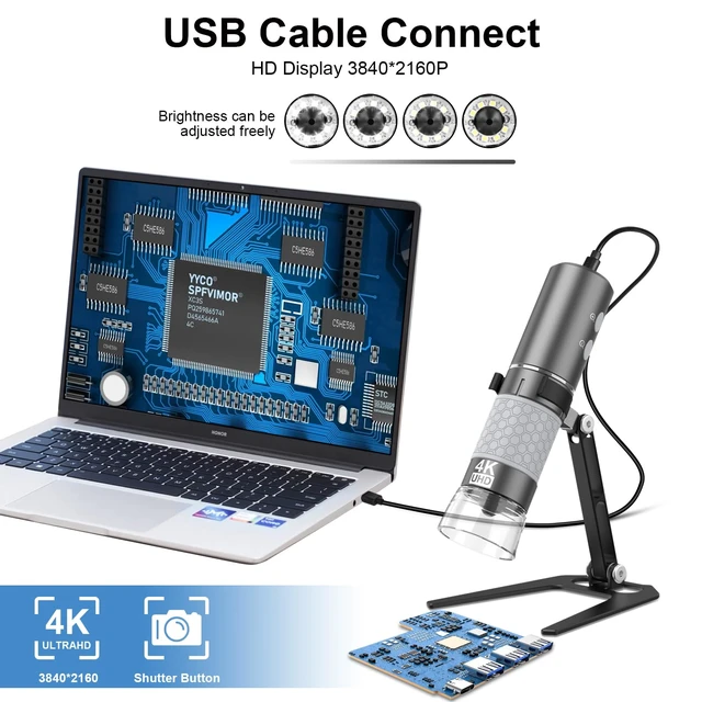 Alt view image 3 of 7 - 4K Digital Microscope for iPhone Android Phone and Windows Mac PC 3840x2160p Wireless Handheld Microscope Camera, Portable WiFi Microscope with Metal Stand for Adults and Kids