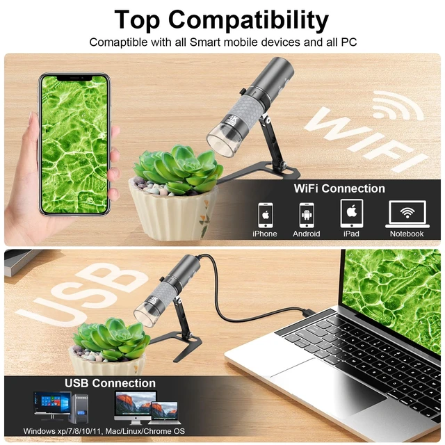 Alt view image 4 of 7 - 4K Digital Microscope for iPhone Android Phone and Windows Mac PC 3840x2160p Wireless Handheld Microscope Camera, Portable WiFi Microscope with Metal Stand for Adults and Kids