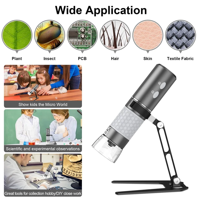 Alt view image 5 of 7 - 4K Digital Microscope for iPhone Android Phone and Windows Mac PC 3840x2160p Wireless Handheld Microscope Camera, Portable WiFi Microscope with Metal Stand for Adults and Kids