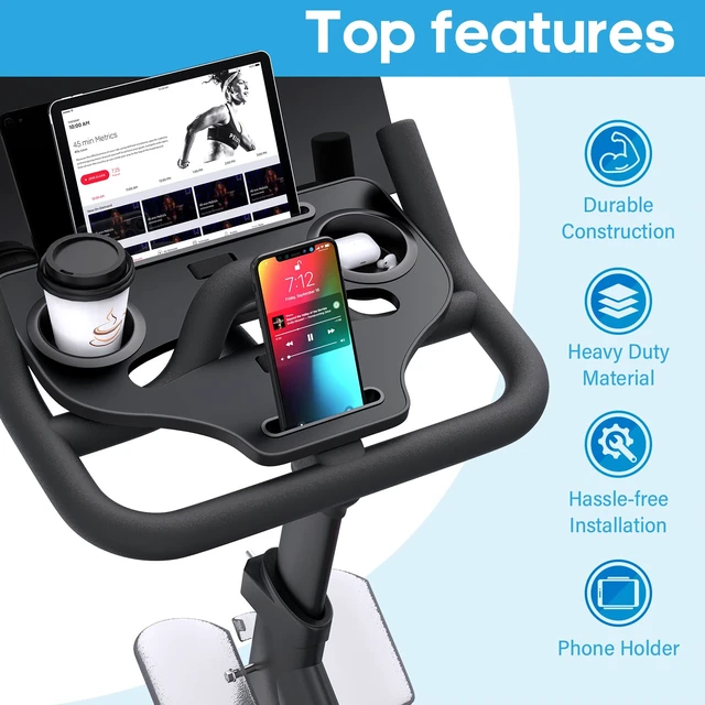 Alt view image 2 of 7 - Desk Attachment for Peloton Bike (NOT Bike+) Tray Holder for Phone, Cup, Tablet, Ergonomic Platform Tray Accessories for Peloton Spin Bikes