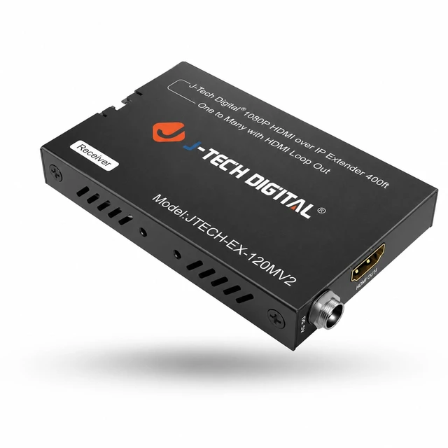 Main image of HDMI Extender Over Single Cat5e/6/7 1080P 60Hz Up to 400ft, Supports AV Over IP HDMI Extender Loop Out IR Control Receiver Only (JTECH-EX-120MV2R)