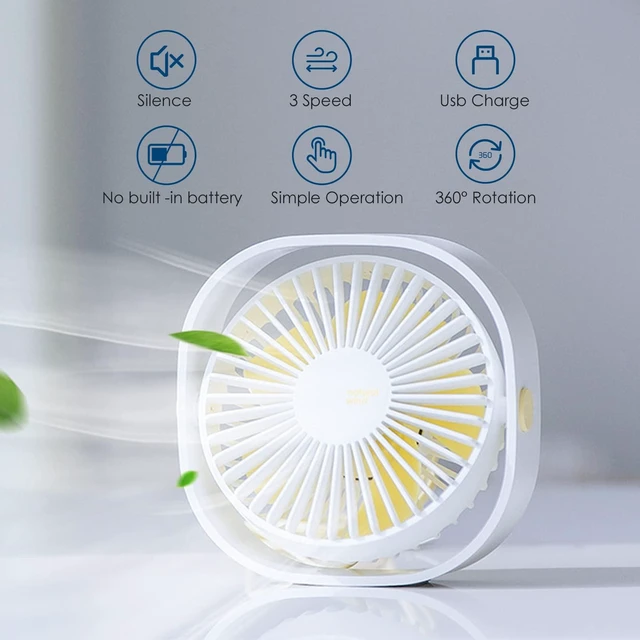 Alt view image 2 of 7 - Small USB Fan Small Quiet Portable USB Powered ONLY (No Battery), Cooling 3 Speed Setting 360° Adjustable Swivel Desktop Personal Fan for Home Office Bedroom Outdoor Travel Summer (White)