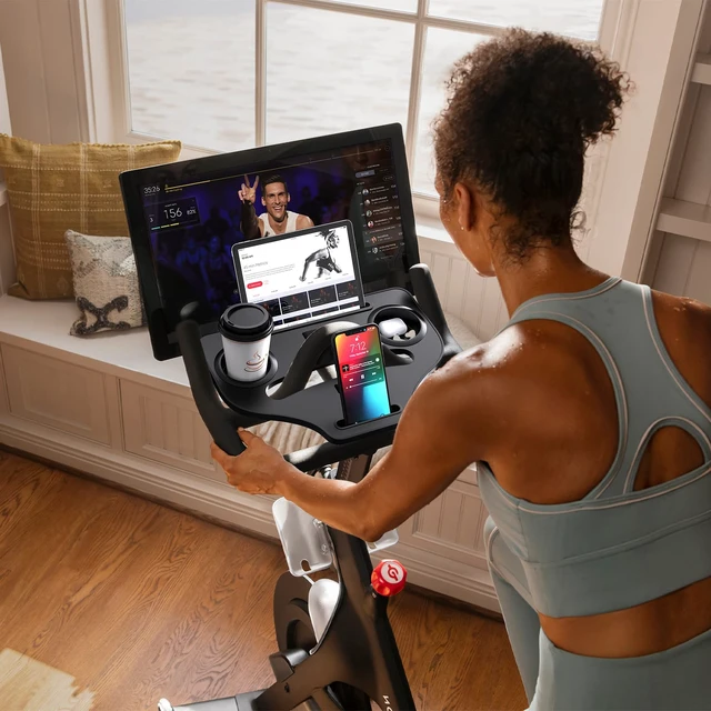 Alt view image 7 of 7 - Desk Attachment for Peloton Bike (NOT Bike+) Tray Holder for Phone, Cup, Tablet, Ergonomic Platform Tray Accessories for Peloton Spin Bikes