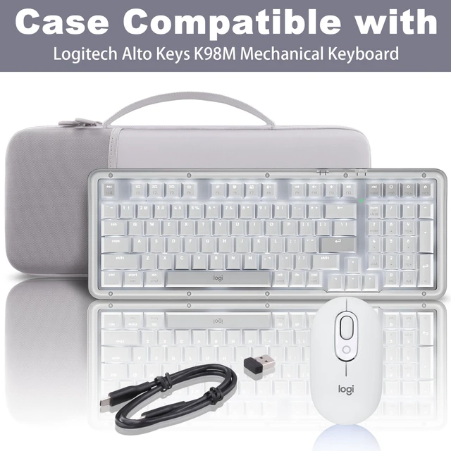 Alt view image 2 of 7 - for Logitech Alto Keys K98M Keyboard Carry Case, White Travel Protective Storage Case with Mesh Pocket for POP Mouse and Accessories, Travel Storage, Carrying Handle