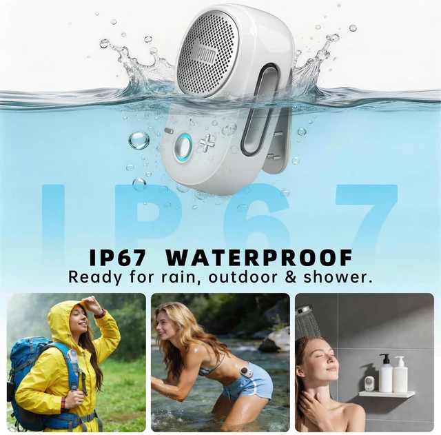 Alt view image 2 of 7 - Itour-S Wearable Bluetooth Speaker, IP67 Clip-On, 10H Playtime,White Waterproof, Dustproof, Travel, Work, Golf, Gift Idea & Outdoor Audio