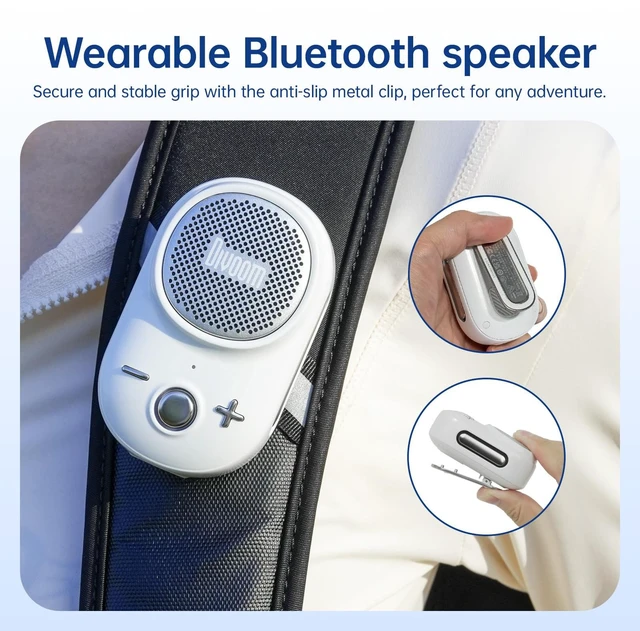 Alt view image 6 of 7 - Itour-S Wearable Bluetooth Speaker, IP67 Clip-On, 10H Playtime,White Waterproof, Dustproof, Travel, Work, Golf, Gift Idea & Outdoor Audio
