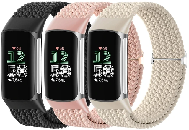 Main image of Braided Solo Loop Bands Compatible with Fitbit Charge 6/Charge 5, 3 Pack Adjustable Stretchy Wristbands Soft Woven Nylon Replacement for Fitbit Charge 5/Charge 6 Tracker Smart Watch for Women Men