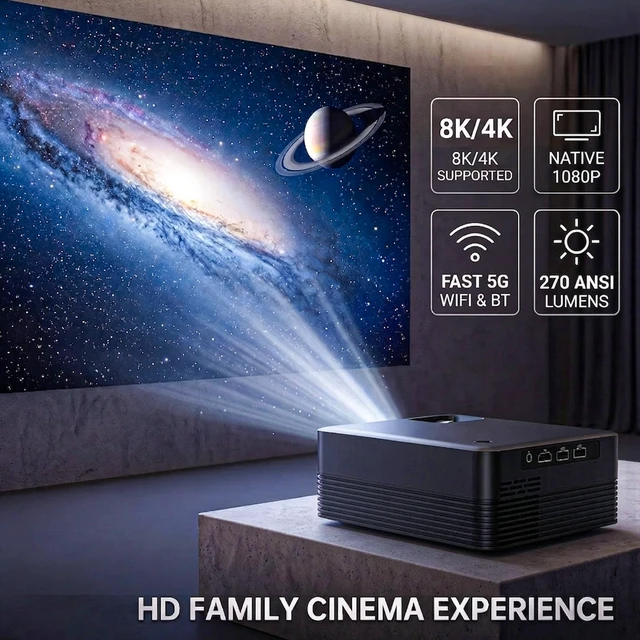Alt view image 2 of 7 - Mini Projector with Wi-Fi and Bluetooth, Protable Proyector 4K Support Built-in AppsNative 1080P Auto Focus & Auto Keystone,270 ANSI,Projector Movie for Home Theater/TV Sticks, Laptops, PS5