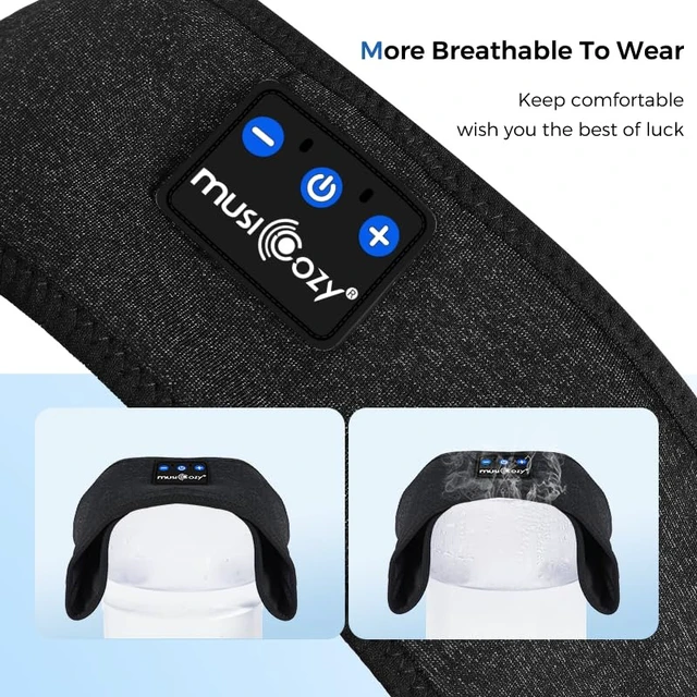 Alt view image 3 of 7 - Sleep Headphones Bluetooth Headband Mask, Sweat Resistant Sports Wireless Earphones, Ultra-Thin HD Stereo Black Headband Speaker Sleeping Eye Mask for Women Men Teen Running Cool Gadgets