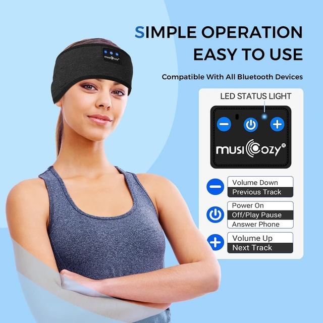 Alt view image 5 of 7 - Sleep Headphones Bluetooth Headband Mask, Sweat Resistant Sports Wireless Earphones, Ultra-Thin HD Stereo Black Headband Speaker Sleeping Eye Mask for Women Men Teen Running Cool Gadgets
