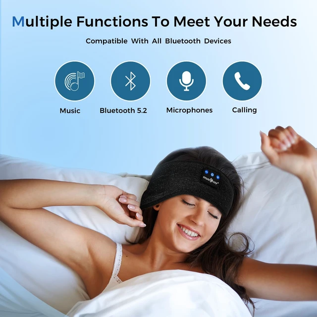 Alt view image 7 of 7 - Sleep Headphones Bluetooth Headband Mask, Sweat Resistant Sports Wireless Earphones, Ultra-Thin HD Stereo Black Headband Speaker Sleeping Eye Mask for Women Men Teen Running Cool Gadgets