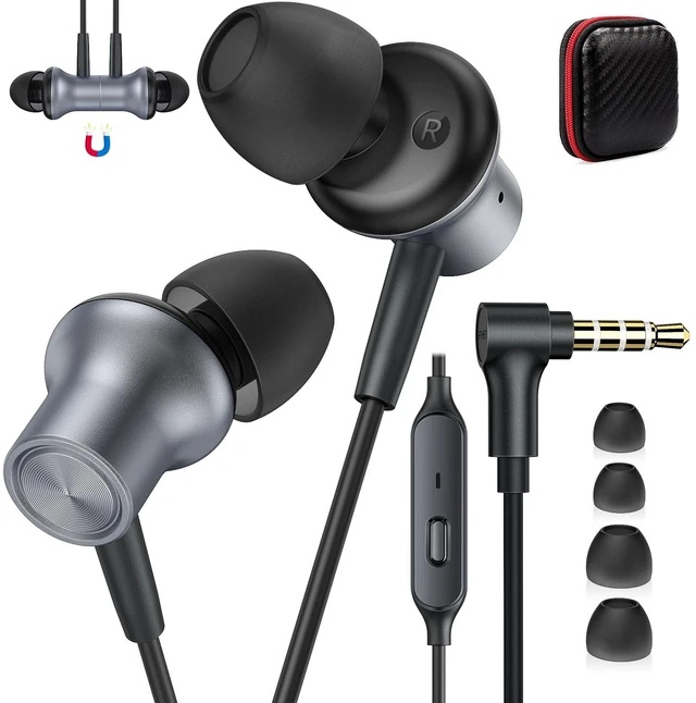Main image of Wired Earbuds 3.5mm Headphones for Chromebook Laptop PC, Grey Noise Isolating Ear Buds Wired Plug in Audio Jack Mic/Mute HiFi Stereo Headphone Cord Earphones for Kindle Fire Laptop School
