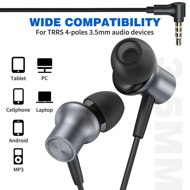 Alt view image 3 of 7 - Wired Earbuds 3.5mm Headphones for Chromebook Laptop PC, Grey Noise Isolating Ear Buds Wired Plug in Audio Jack Mic/Mute HiFi Stereo Headphone Cord Earphones for Kindle Fire Laptop School