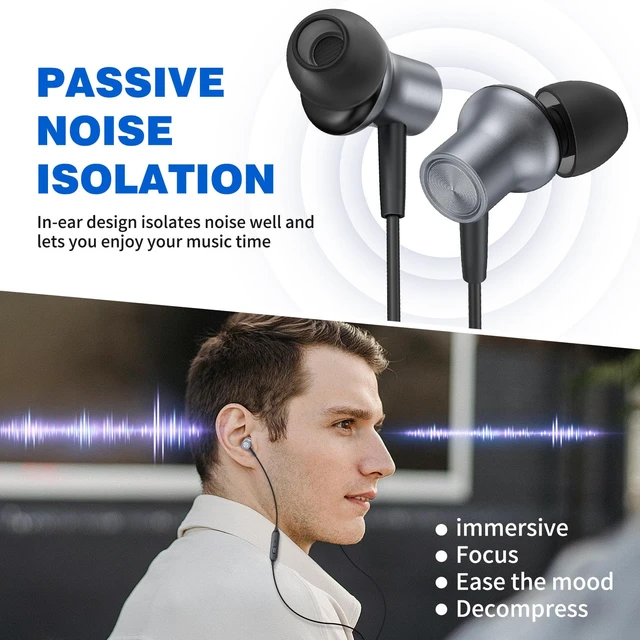 Alt view image 4 of 7 - Wired Earbuds 3.5mm Headphones for Chromebook Laptop PC, Grey Noise Isolating Ear Buds Wired Plug in Audio Jack Mic/Mute HiFi Stereo Headphone Cord Earphones for Kindle Fire Laptop School