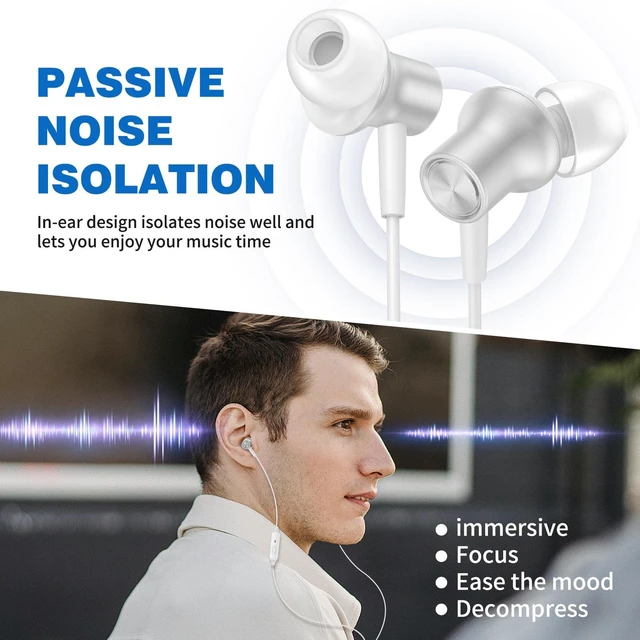 Alt view image 3 of 7 - 3.5mm Headphones Wired Earbuds for Chromebook Laptop PC, Silver Noise Isolating Ear Buds Wired Plug in Audio Jack Mic/Mute HiFi Stereo Headphone Cord Earphones for Kindle Fire Laptop School