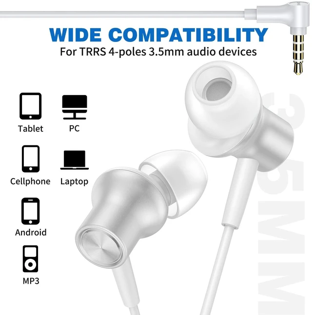 Alt view image 5 of 7 - 3.5mm Headphones Wired Earbuds for Chromebook Laptop PC, Silver Noise Isolating Ear Buds Wired Plug in Audio Jack Mic/Mute HiFi Stereo Headphone Cord Earphones for Kindle Fire Laptop School