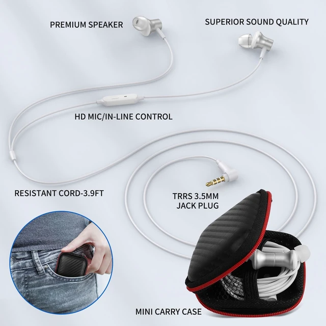 Alt view image 7 of 7 - 3.5mm Headphones Wired Earbuds for Chromebook Laptop PC, Silver Noise Isolating Ear Buds Wired Plug in Audio Jack Mic/Mute HiFi Stereo Headphone Cord Earphones for Kindle Fire Laptop School