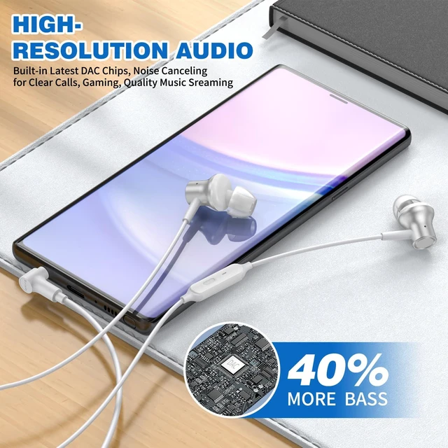Alt view image 2 of 7 - 3.5mm Headphones Wired Earbuds for Chromebook Laptop PC, Silver Noise Isolating Ear Buds Wired Plug in Audio Jack Mic/Mute HiFi Stereo Headphone Cord Earphones for Kindle Fire Laptop School