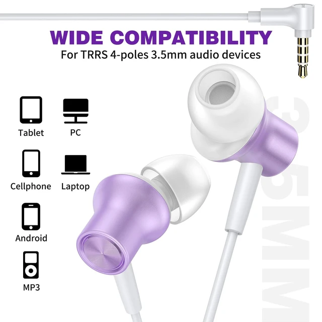 Alt view image 5 of 7 - 3.5mm Headphones Wired Earbuds for Chromebook Laptop PC, Purple Noise Isolating Ear Buds Wired Plug in Audio Jack Mic/Mute HiFi Stereo Headphone Cord Earphones for Kindle Fire Laptop School