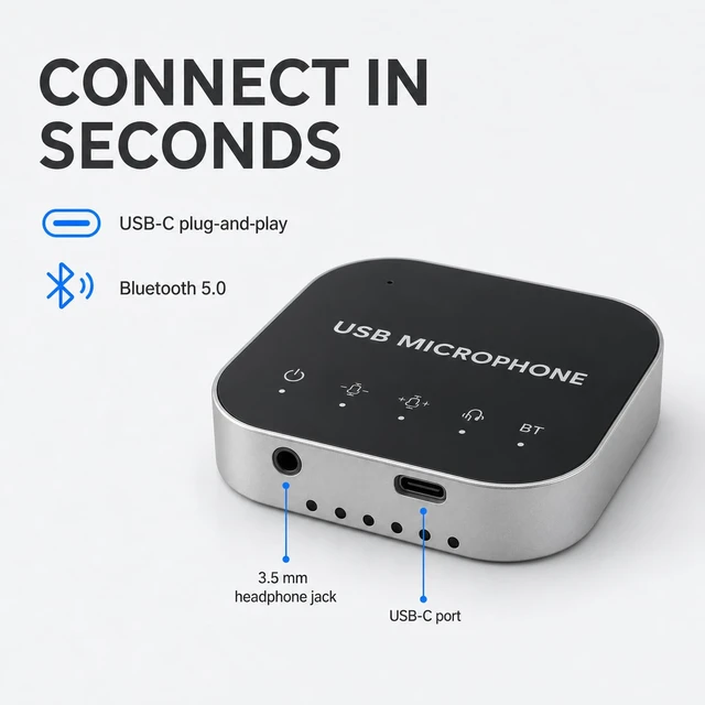 Alt view image 4 of 5 - Bluetooth Conference Speaker and Microphone, Bluetooth Speakerphone for Small Meeting RoomWireless Conference Speaker 360°Voice Pick up with Noise Cancellation Mics for Computer/Laptop