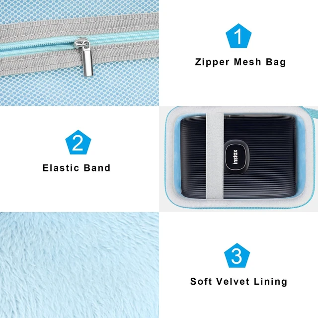 Alt view image 6 of 7 - Case for Fujifilm Instax Mini Link 3/2/1/ Instax Mini Link+ Printer Mesh Pocket fit Instant Film and Cable, Blue (Case Only)