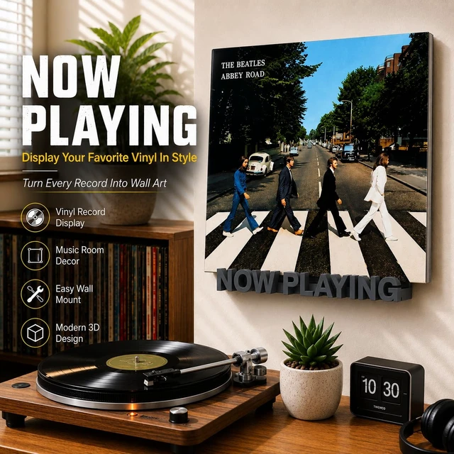 Alt view image 2 of 7 - Now Playing Vinyl Record Stand Wall MountRecord Display Stand for Vinyl Records and LP Record Floating Shelves Record Storage Holder (Grey)