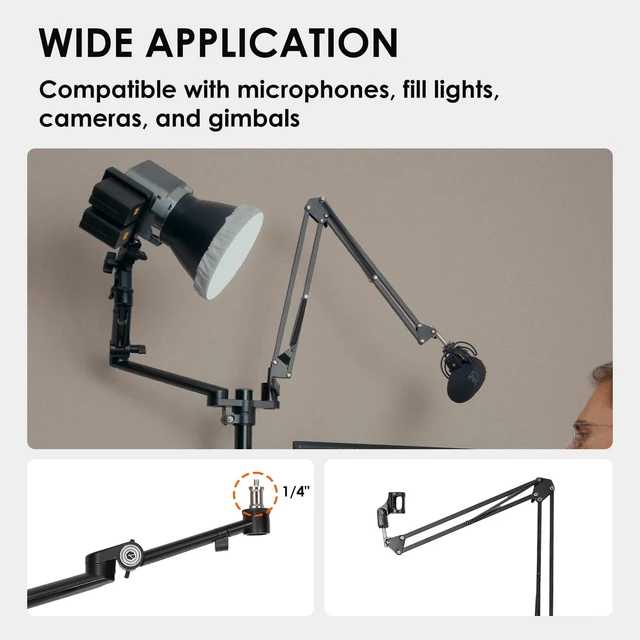 Alt view image 3 of 7 - Modular Light and Microphone Boom Arm Titanrig Arm Y Dual Arm Set Compatible for 35 mm Rod, 18" Articulate Arm with Spigot Mount for COB Lights + 29.4" (Max) Mic Boom Stand
