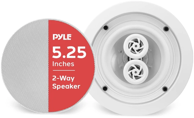 Main image of 5.25 2-Way Ceiling Speaker, Dual Channel Stereo from One Speaker, 200W Peak Power for Indoors or Patio, Easy Installation, for High Moisture Areas, Upgraded Stain-Resistant Grill, 1pc - PWRC52