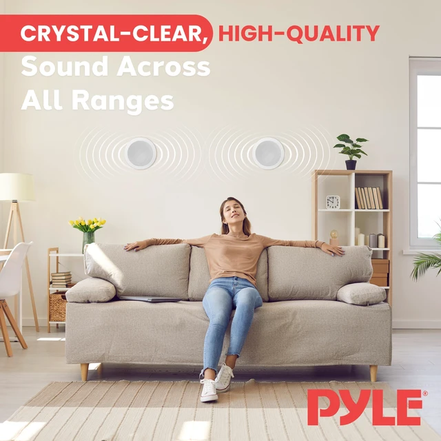 Alt view image 3 of 7 - 5.25 2-Way Ceiling Speaker, Dual Channel Stereo from One Speaker, 200W Peak Power for Indoors or Patio, Easy Installation, for High Moisture Areas, Upgraded Stain-Resistant Grill, 1pc - PWRC52