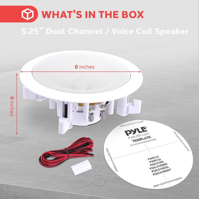 Alt view image 6 of 7 - 5.25 2-Way Ceiling Speaker, Dual Channel Stereo from One Speaker, 200W Peak Power for Indoors or Patio, Easy Installation, for High Moisture Areas, Upgraded Stain-Resistant Grill, 1pc - PWRC52