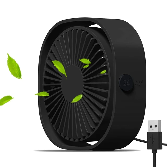 Main image of Small USB Fan Small Quiet Portable USB Powered ONLY (No Battery), Cooling 3 Speed Setting 360° Adjustable Swivel Desktop Personal Fan for Home Office Bedroom Outdoor Travel Summer (Black)