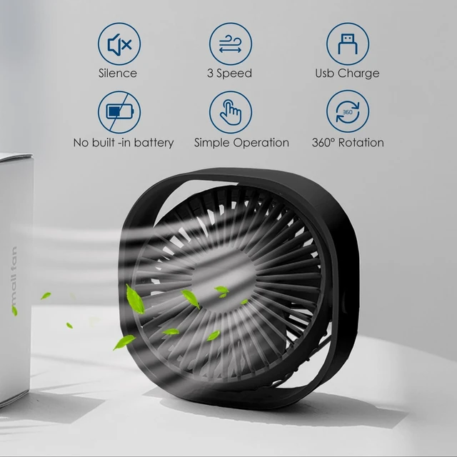 Alt view image 2 of 7 - Small USB Fan Small Quiet Portable USB Powered ONLY (No Battery), Cooling 3 Speed Setting 360° Adjustable Swivel Desktop Personal Fan for Home Office Bedroom Outdoor Travel Summer (Black)