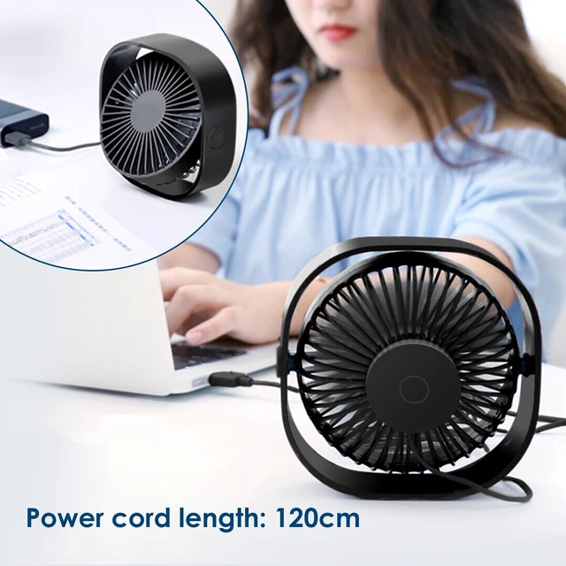 Alt view image 3 of 7 - Small USB Fan Small Quiet Portable USB Powered ONLY (No Battery), Cooling 3 Speed Setting 360° Adjustable Swivel Desktop Personal Fan for Home Office Bedroom Outdoor Travel Summer (Black)
