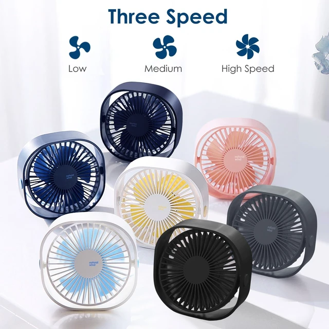 Alt view image 5 of 7 - Small USB Fan Small Quiet Portable USB Powered ONLY (No Battery), Cooling 3 Speed Setting 360° Adjustable Swivel Desktop Personal Fan for Home Office Bedroom Outdoor Travel Summer (Black)
