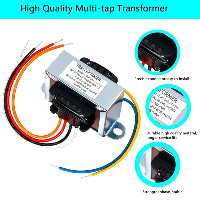 Alt view image 4 of 4 - 24V 40VA Control Transformer Multi-Tap Isolation Transformer for HVAC Furnace, Primary Voltage 120/208/240V, Secondary Voltage 24V, with Foot Mount, Replacement for Models: 4031F, GT446, PF42440