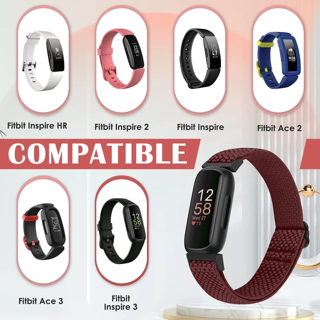 Alt view image 2 of 7 - Compatible with Fitbit Inspire 3/Inpsire 2/Inspire/Inpsire HR/Ace 2/Ace 3 Watch Bands, Elastic Adjustable Replacement Wristband Women Men Stretchy Soft Sport Nylon Loop Straps
